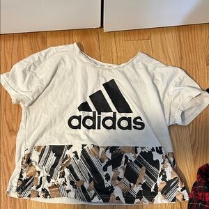 Adidas Kids White and Black Graphic Tee